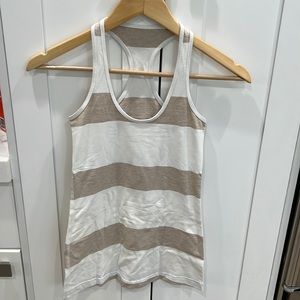Lululemon white and tan stripe racer back tank size 2